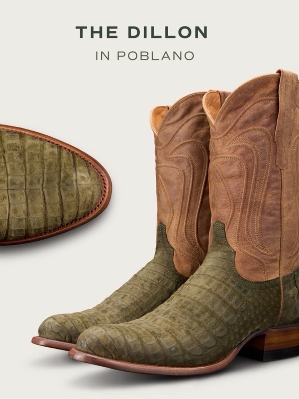Tecovas The Dillon Cowboy Boots in Poblano Green and Tan